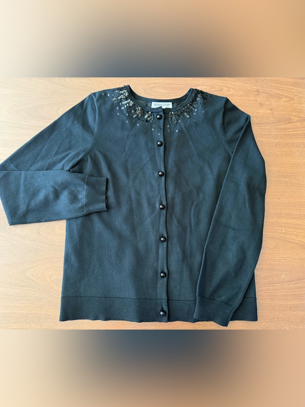 Pendleton Black Silk Cashmere Blend Beaded Cardigan Sweater M
